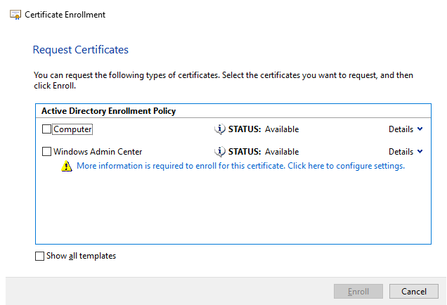 Creating a Certificate for Windows Admin Center from a Windows